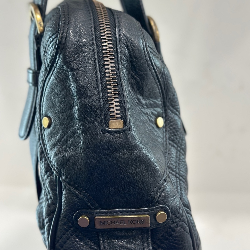 Michael Kors Black Leather Shoulder Bag with Gold Accents